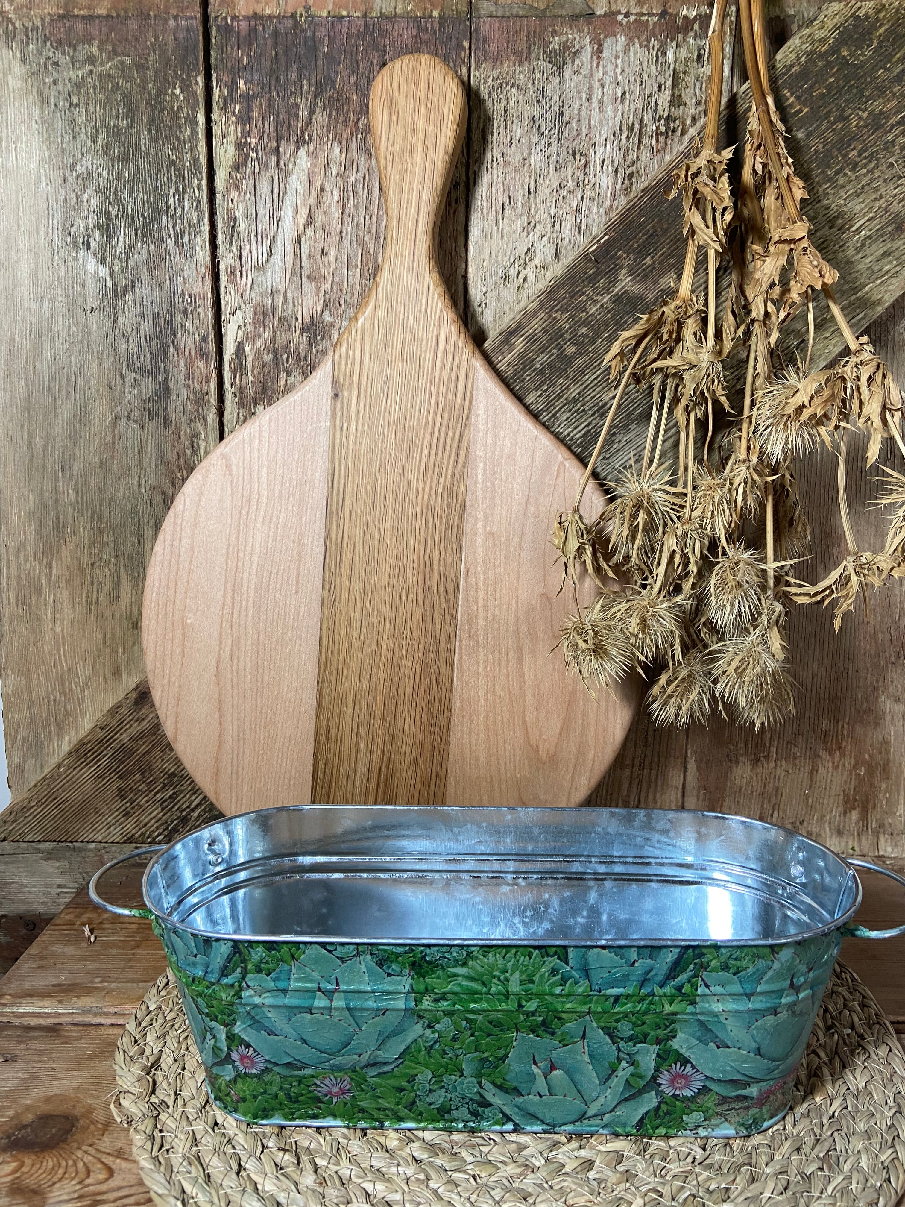 front shot succulent green metal planter cottage core home decor vintage floral mothers day birthday
