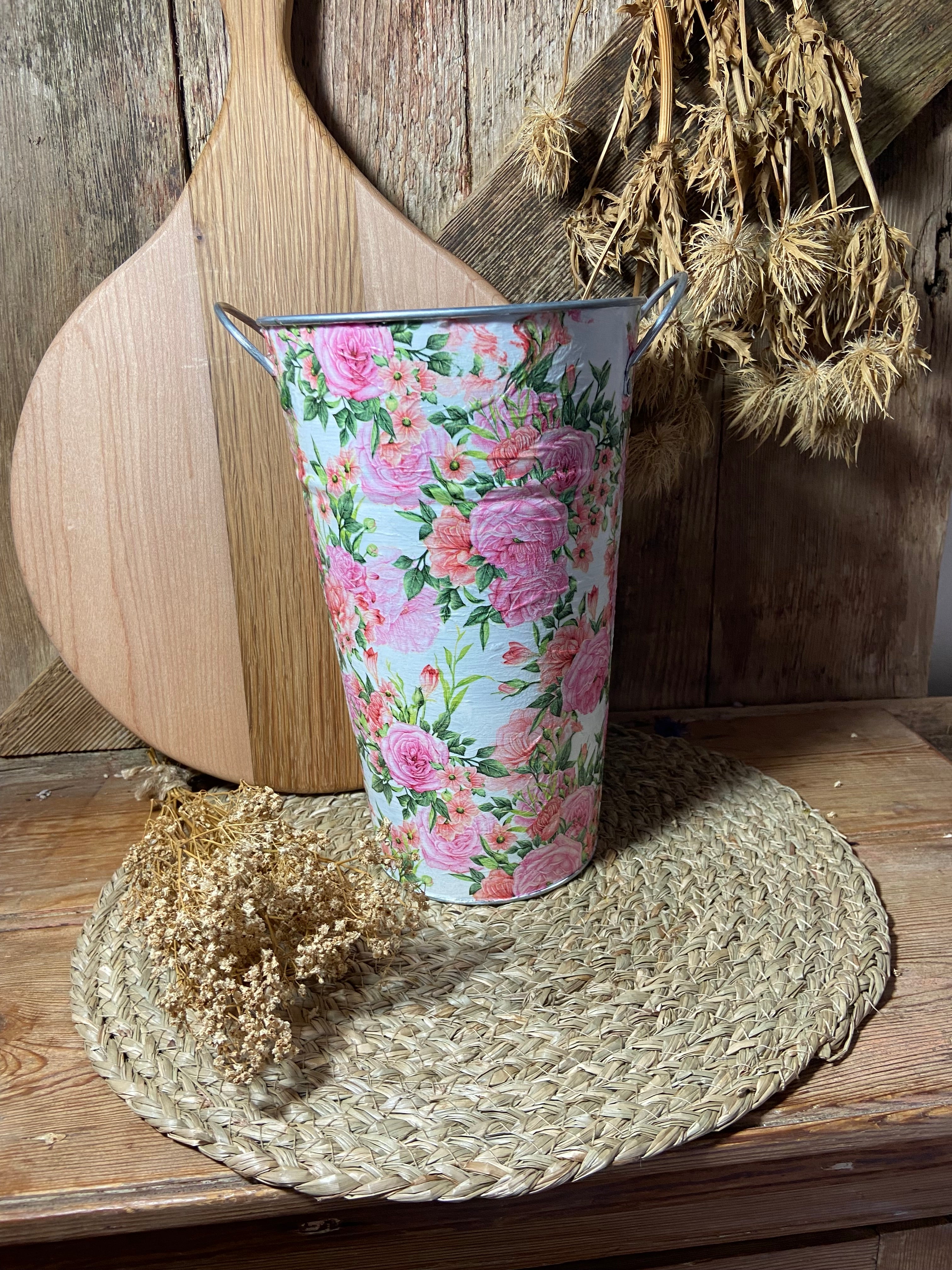 rose tall planter pink white green front shot cottage core home decor vintage floral mothers day birthday