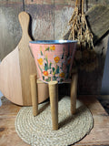 daffodil orange metal bucket white green orange  front shot cottage core  home decor vintage floral mothers day birthday