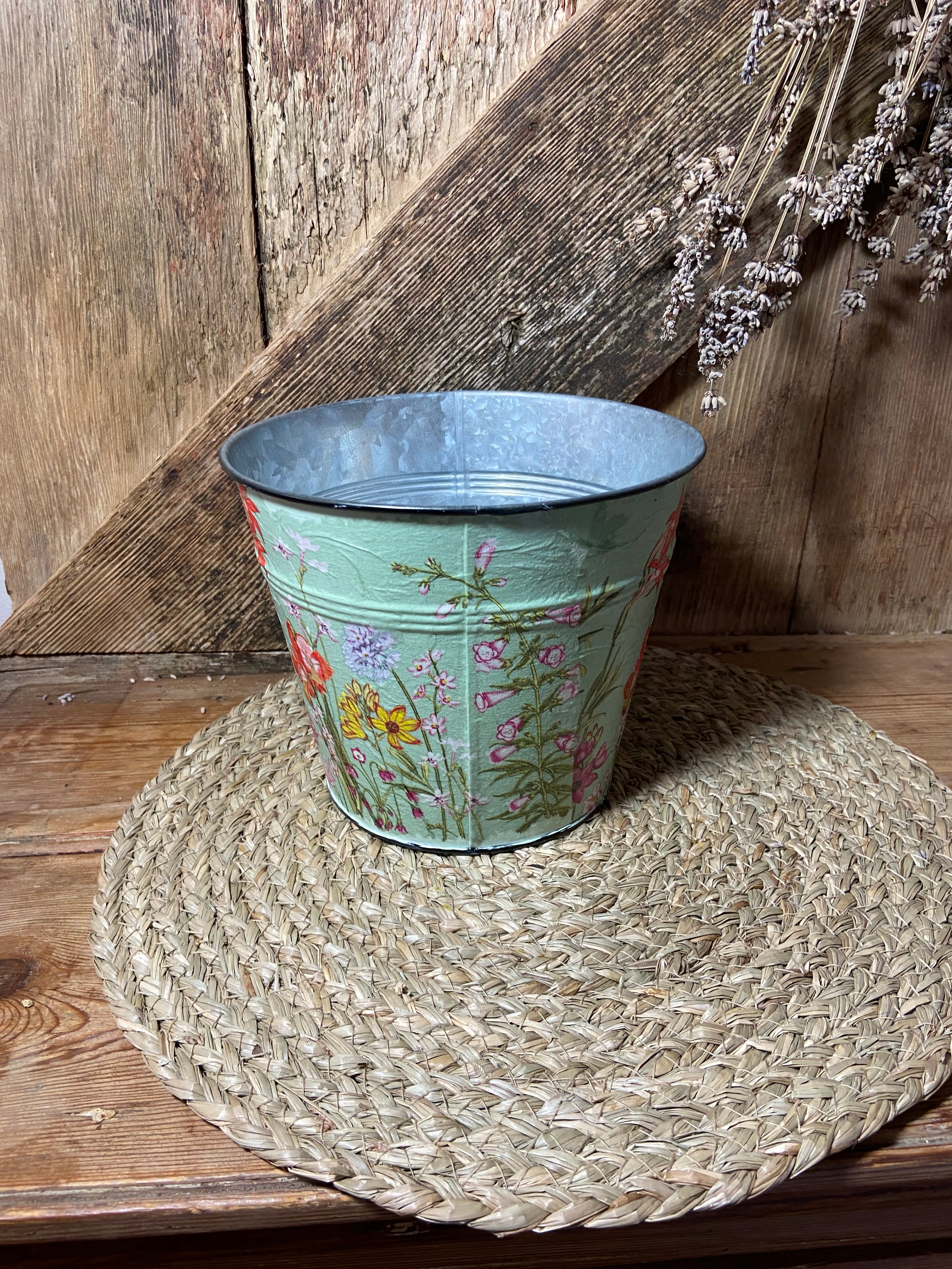 summer flower metal pot side shot green pink cottage core home decor vintage floral mothers day birthday