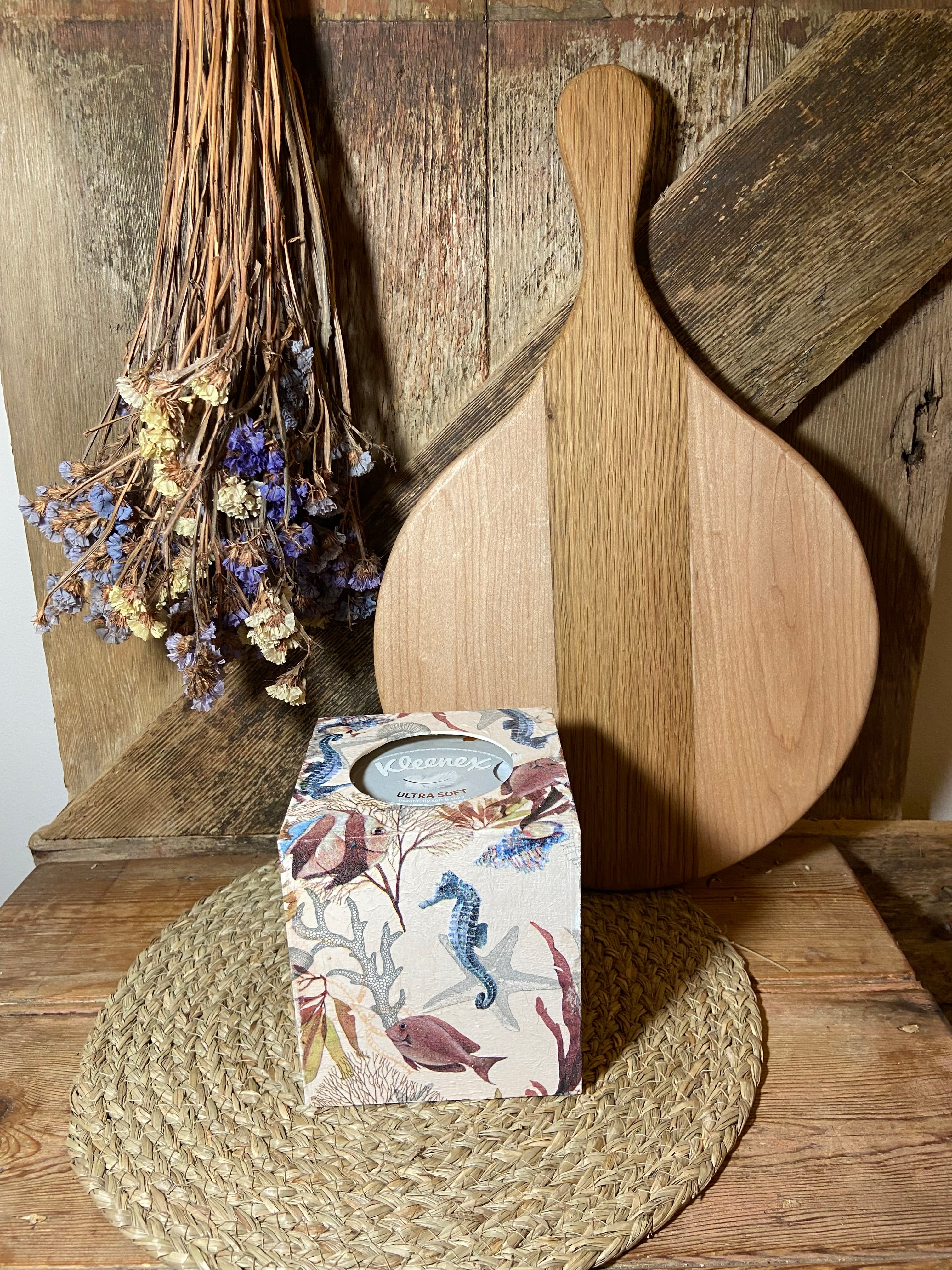 front shot sea life sea horse fish seaweed starfish cream tissue box cottage core home decor vintage floral mothers day birthday