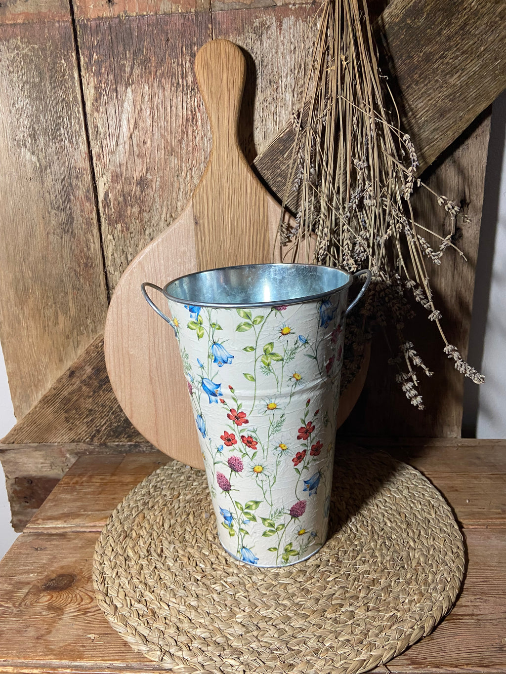 Daisy poppy clover spring flower metal planter birthday mothers day vintage floral cottage core home decor