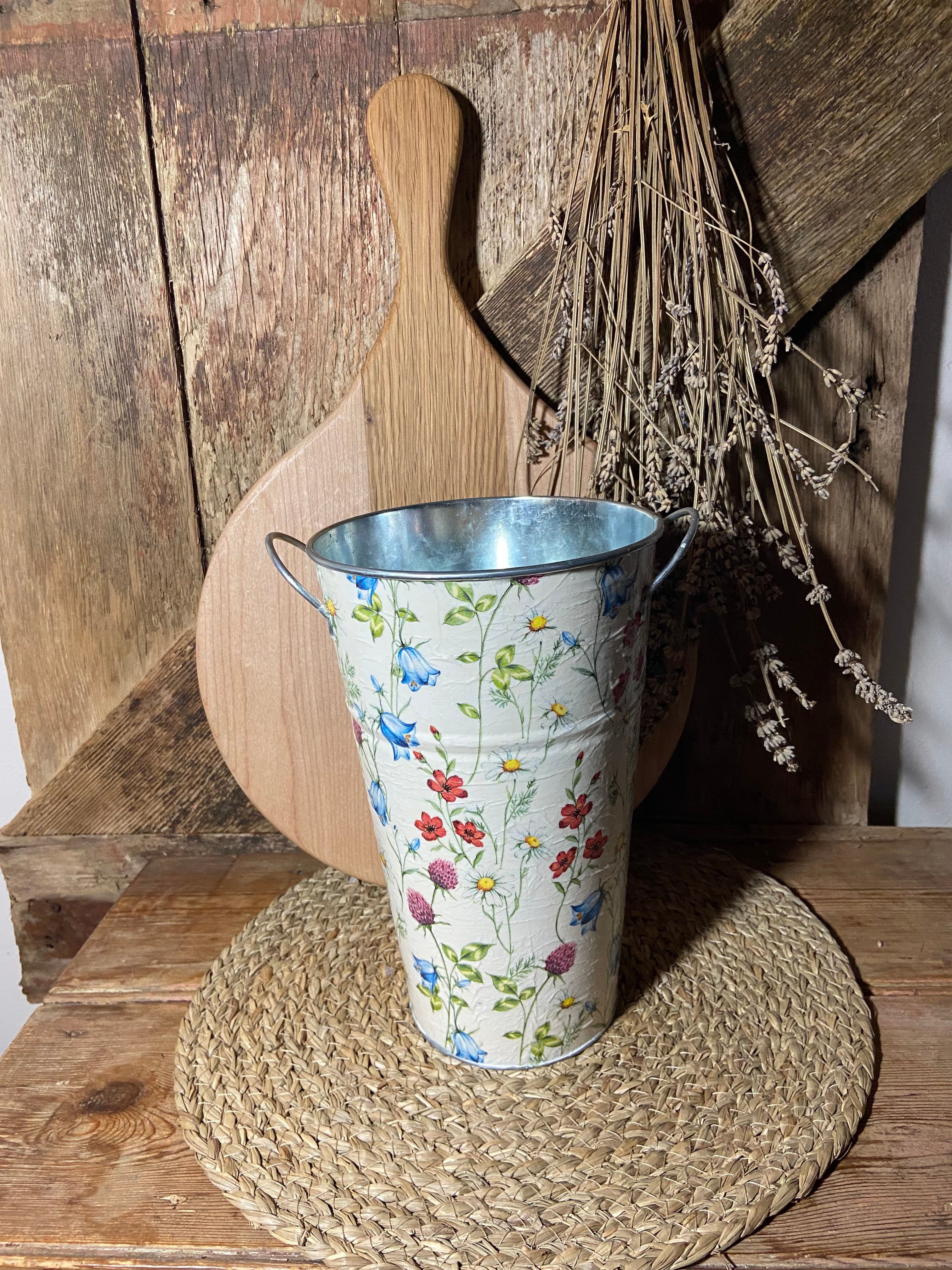 Daisy poppy clover spring flower metal planter birthday mothers day vintage floral cottage core home decor