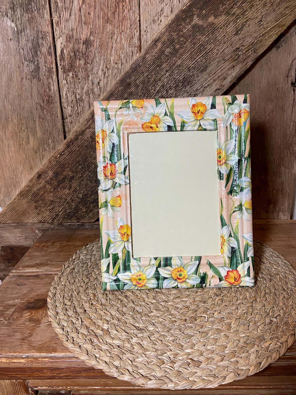 front shot orange daffodil photo frame cottage core home decor vintage floral mothers day birthday