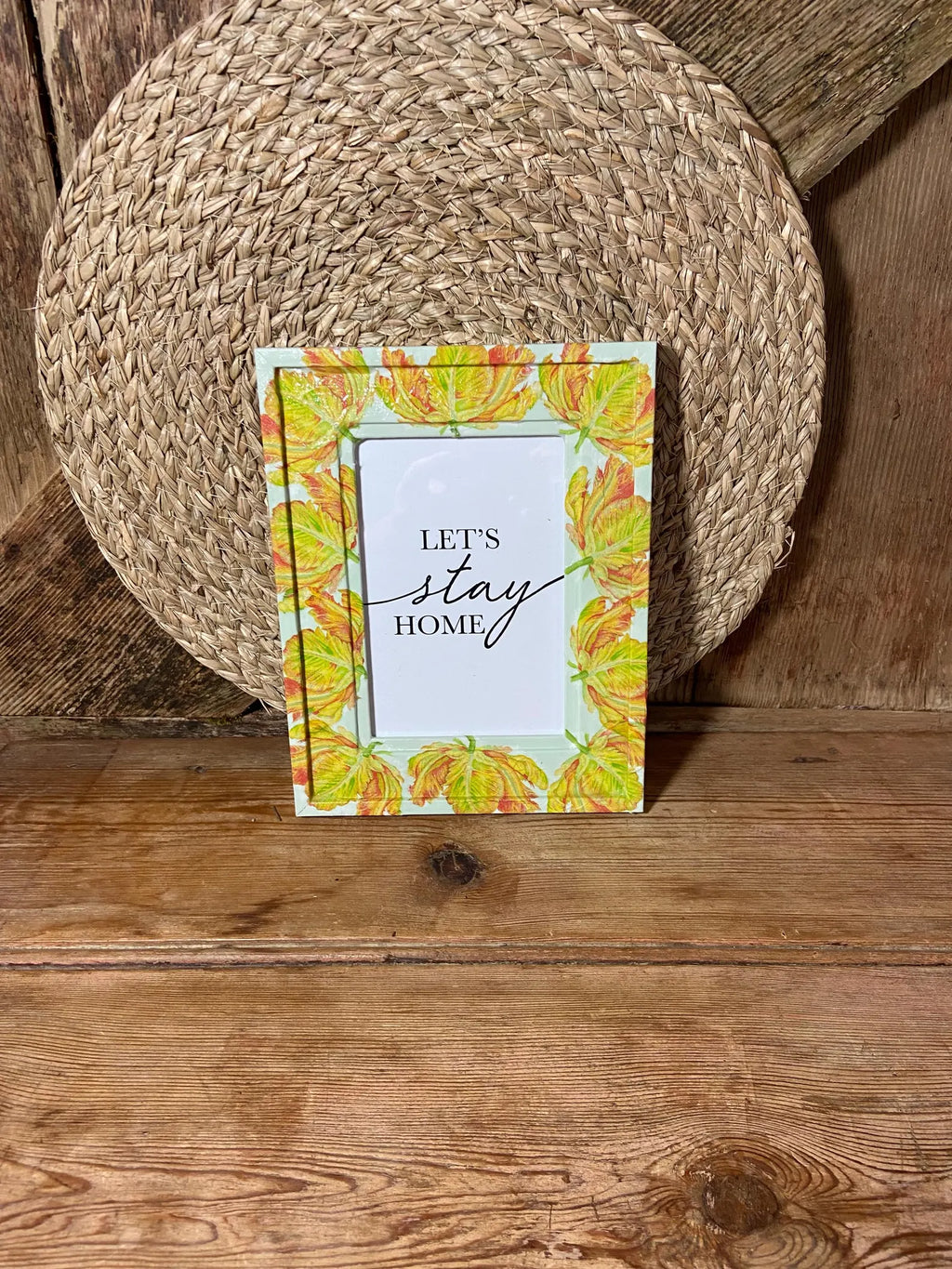parrot tulip yellow orange green front shot photo frame cottage core home decor mothers day birthday