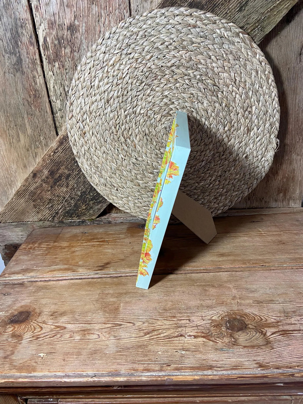 side shot photo frame parrot tulip green yellow orange cottage core home decor vintage floral mothers day birthday