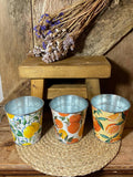 set 3 metal pots orange lemon front shot cottage core home decor vintage mothers day birthday