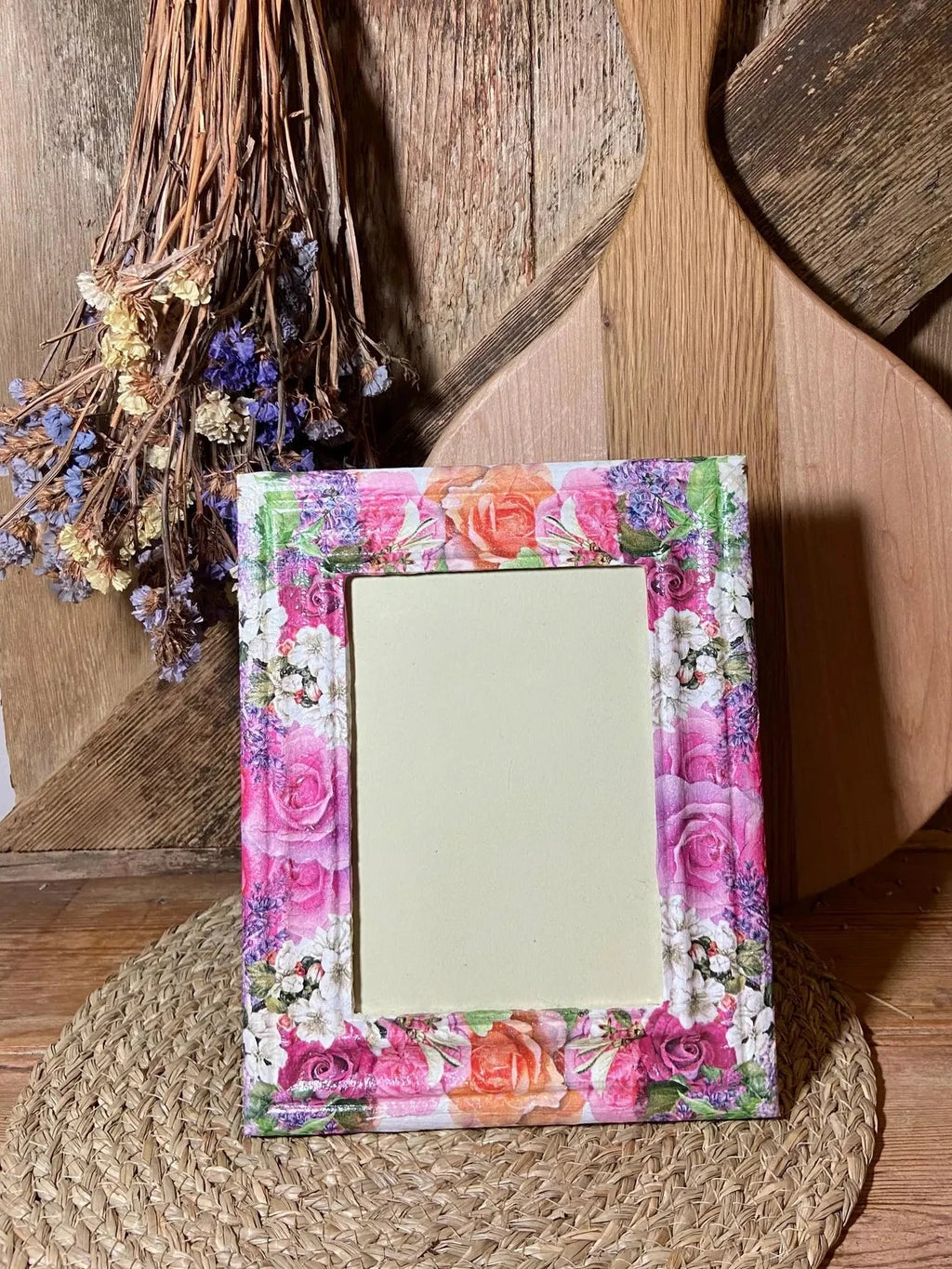 photo frame pink orange front shot cottage core home decor vintage floral mothers day birthday