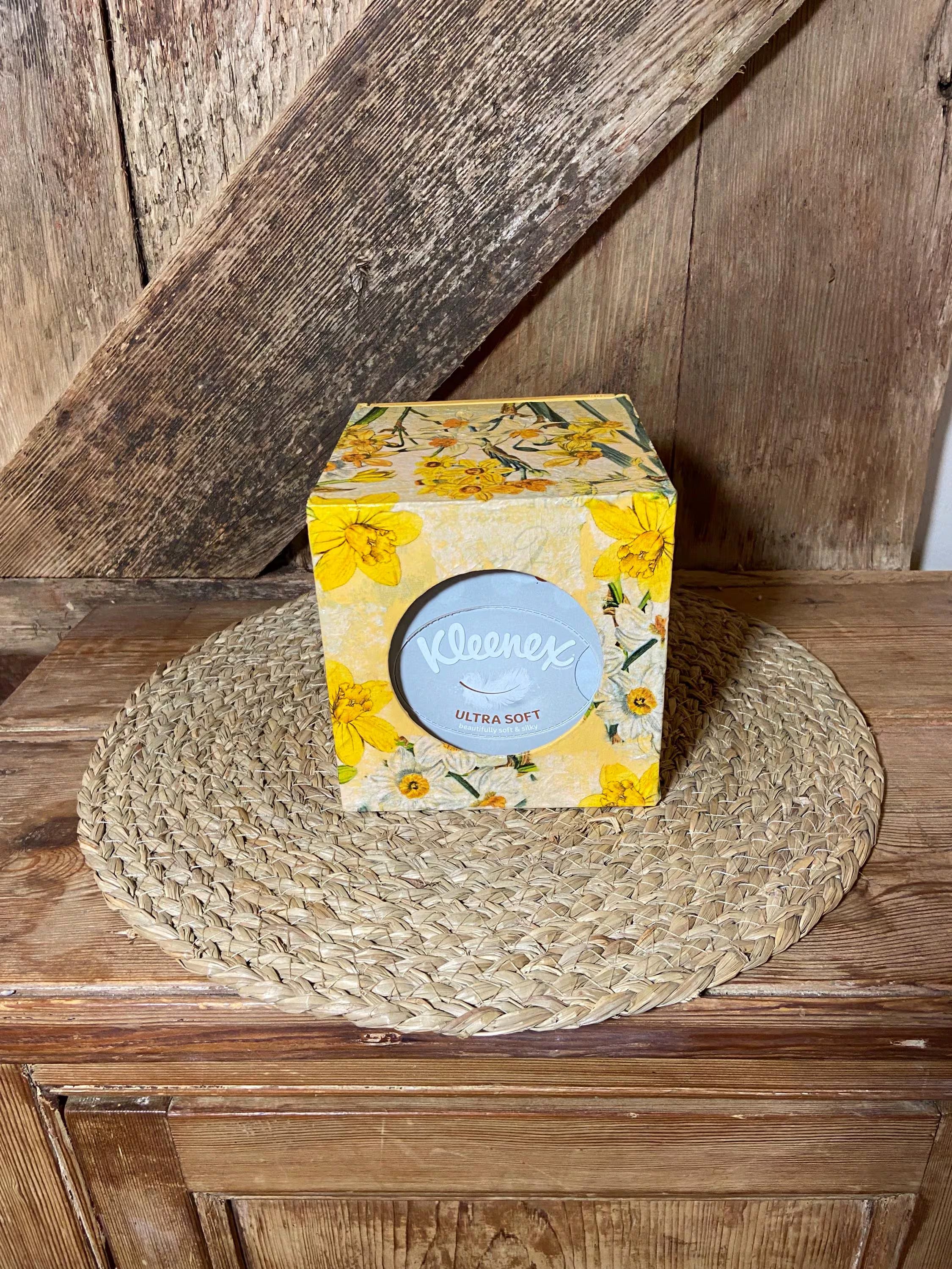 top shot daffodil wooden tissue box yellow cottage core home decor vintage floral mothers day birthday